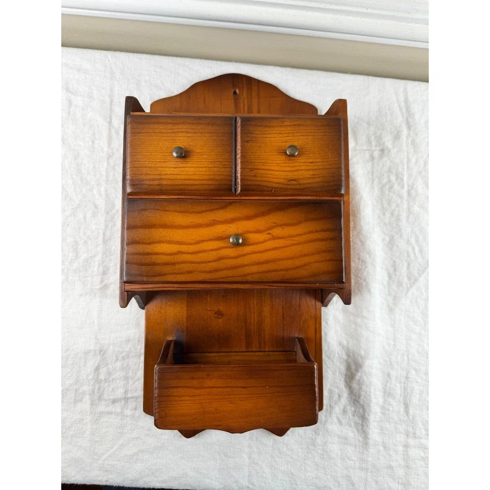 Vintage Rustic Wood Wall Mounted Organizer 3 Drawer Apothecary Chest Cottagecore